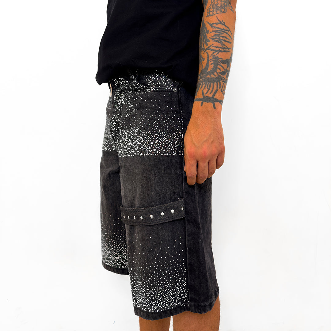 Shiny Denim Jorts Grey Black