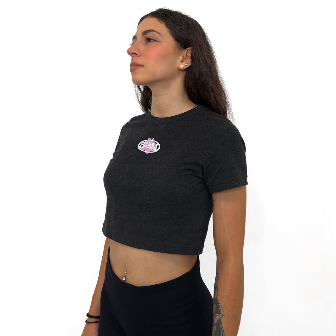 Cement Flower Crop Tee Grey & Pink