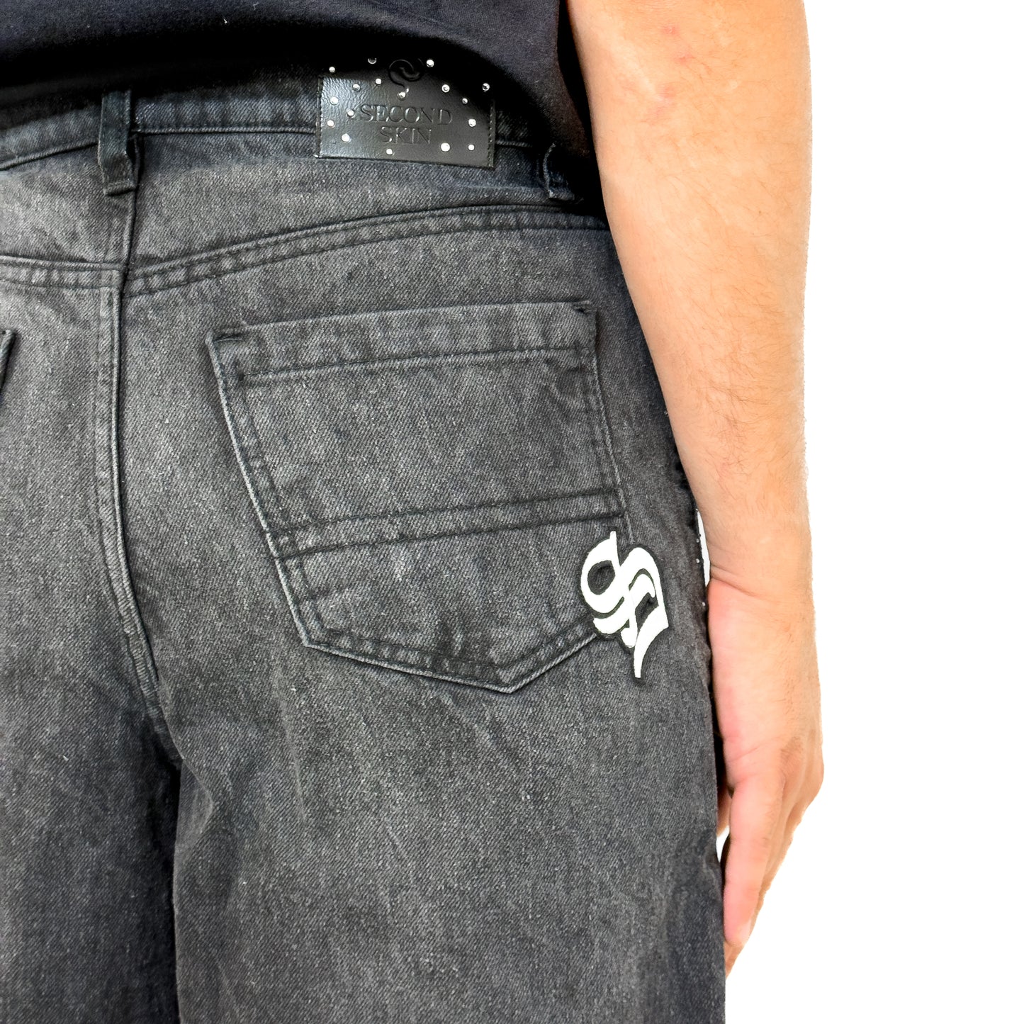 Shiny Denim Jorts Grey Black
