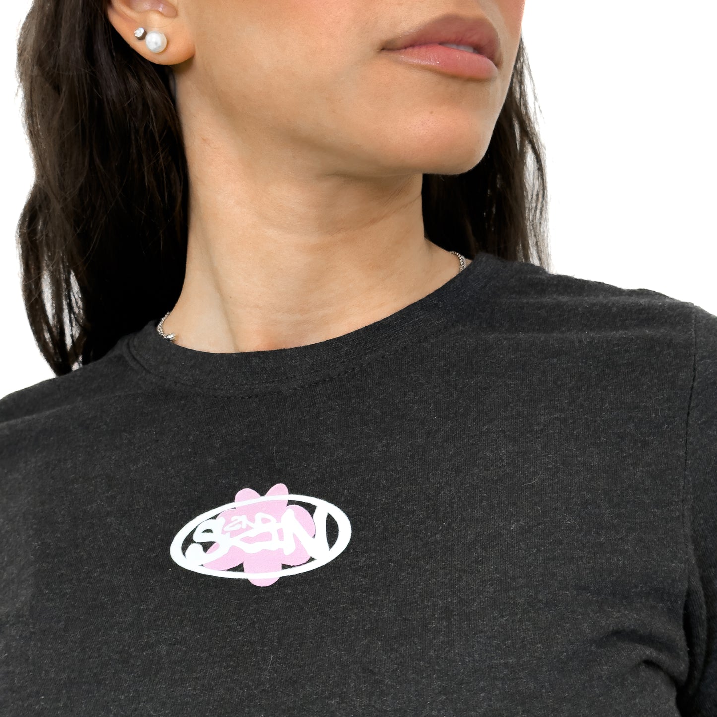 Cement Flower Crop Tee Grey & Pink