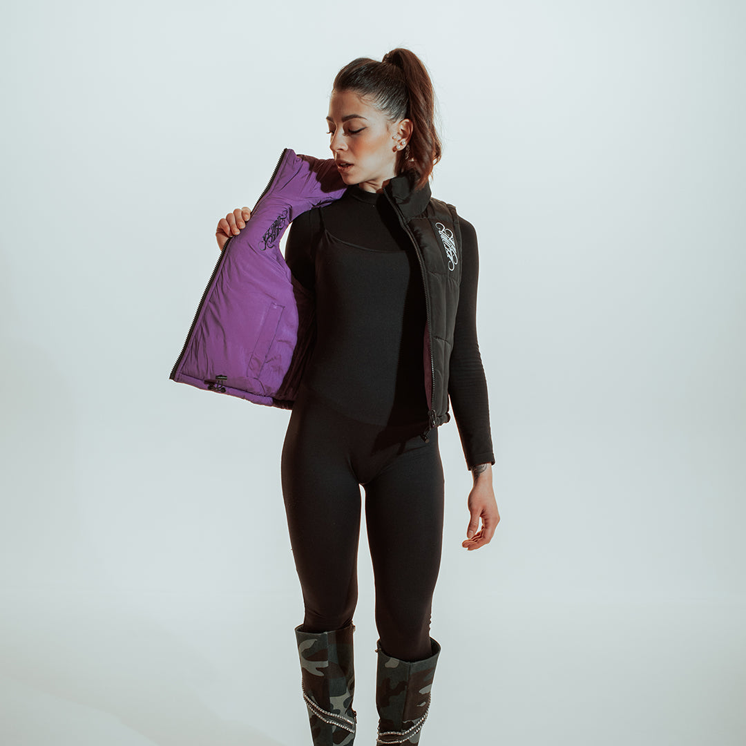 PURPLE PLANET CROPPED PUFFER VEST
