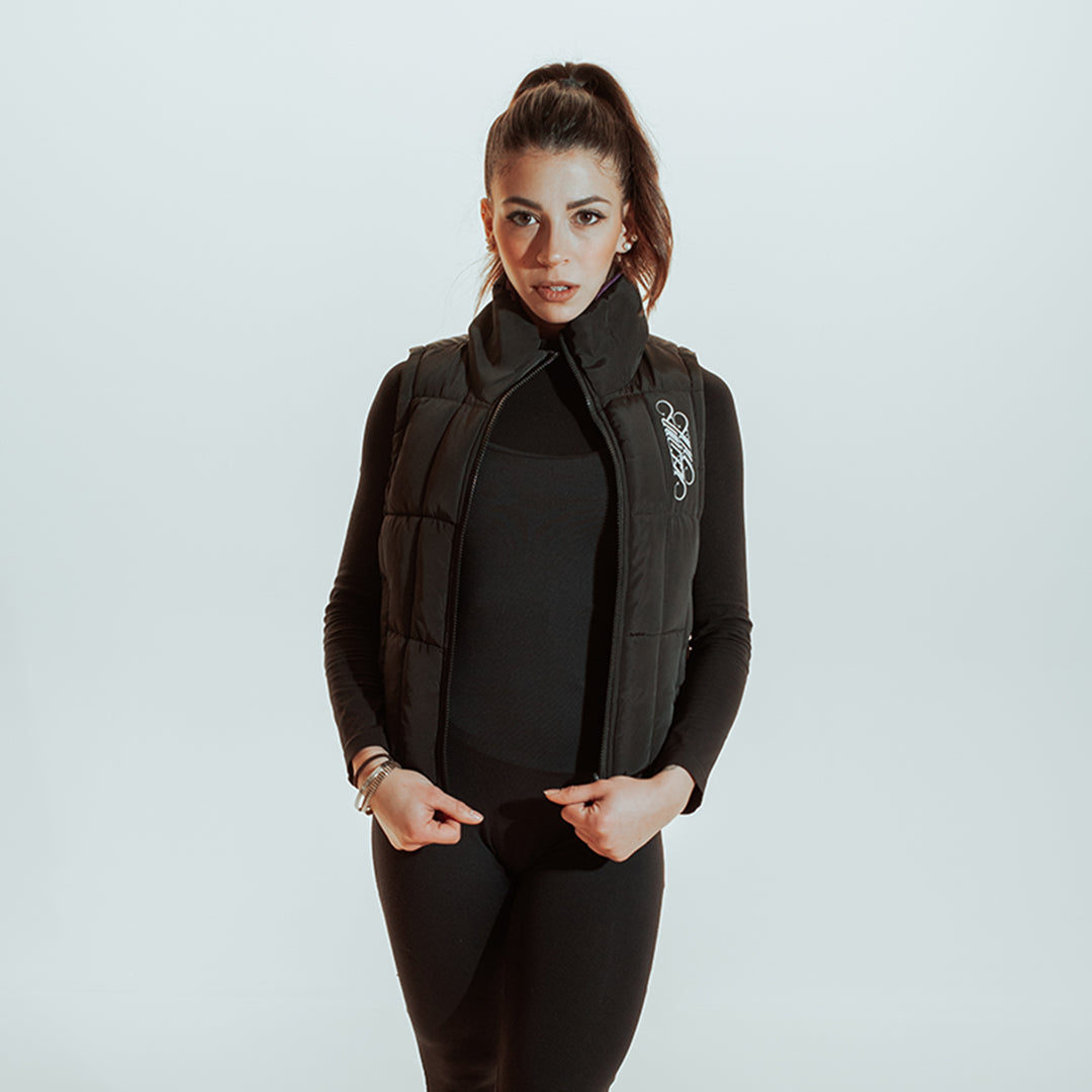 PURPLE PLANET CROPPED PUFFER VEST