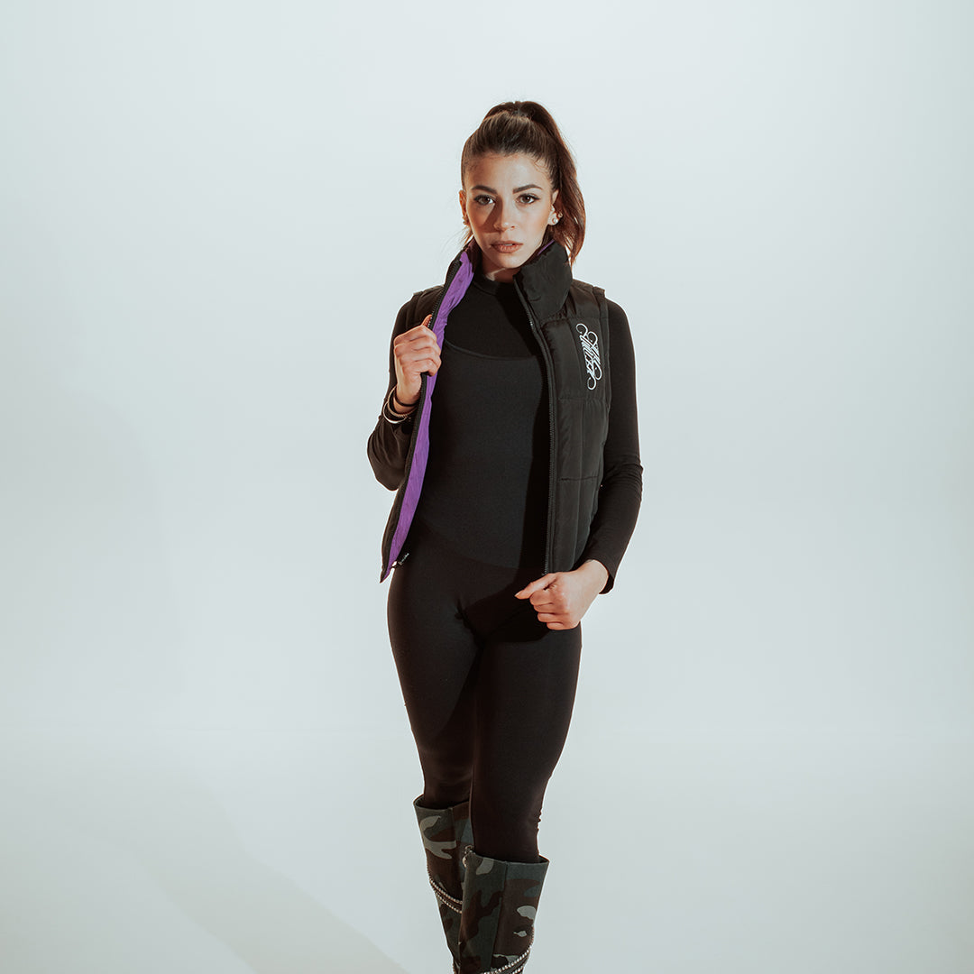 PURPLE PLANET CROPPED PUFFER VEST
