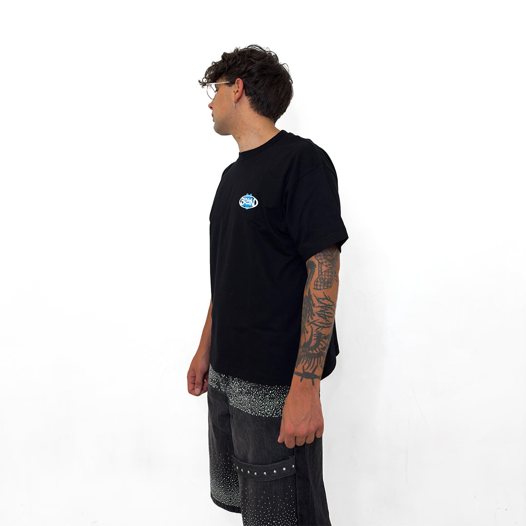 Cement Flower Tee Black & Sky Blue