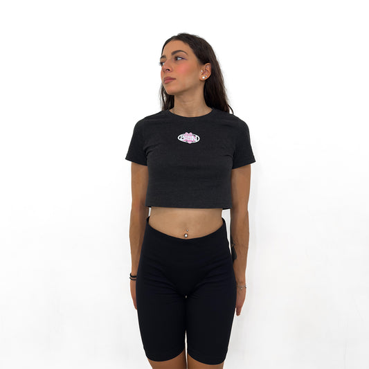 Cement Flower Crop Tee Grey & Pink