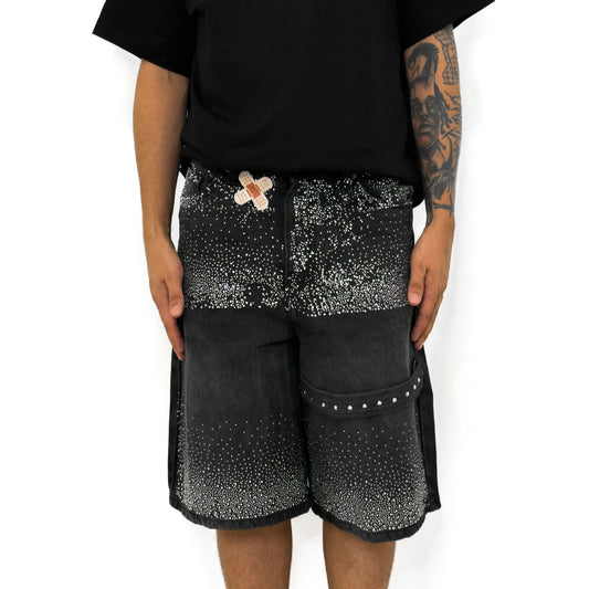 Shiny Denim Jorts Grey Black