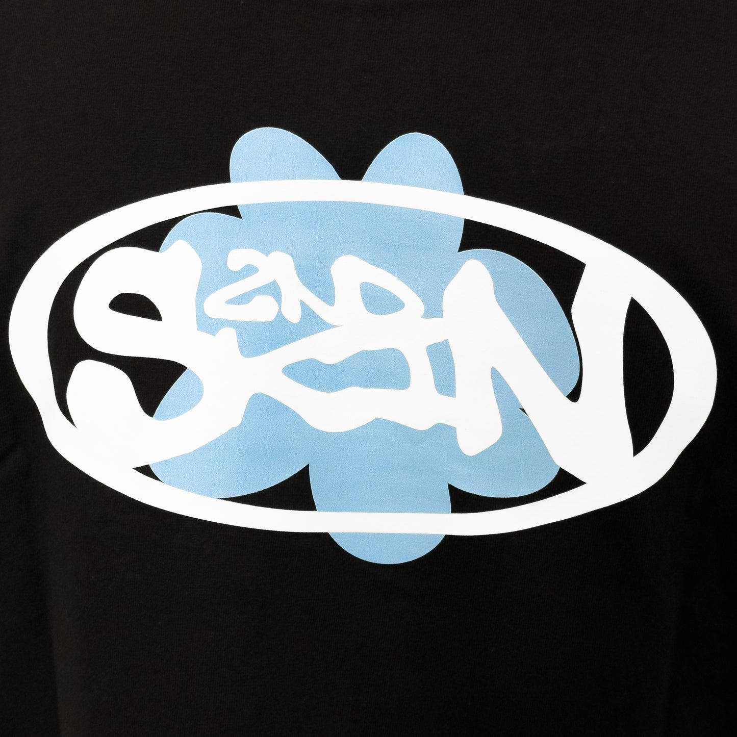 Cement Flower Tee Black & Sky Blue