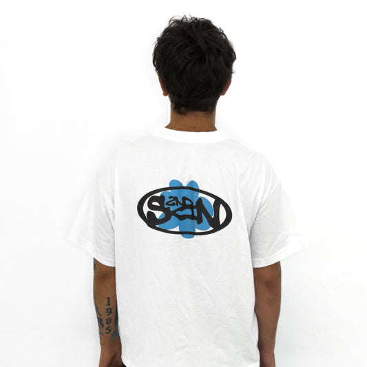 Cement Flower Tee White & Sky Blue