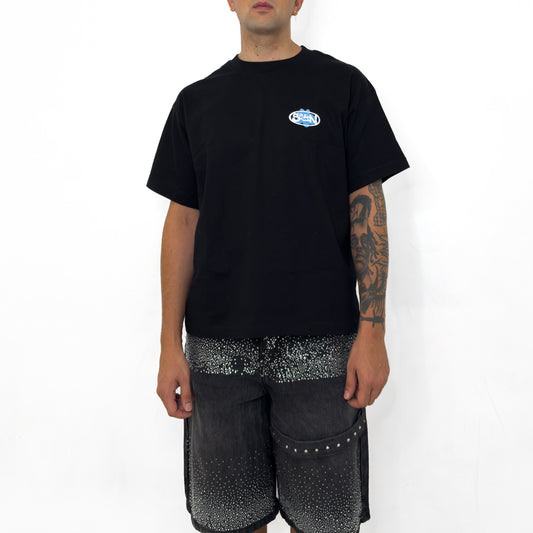 Cement Flower Tee Black & Sky Blue